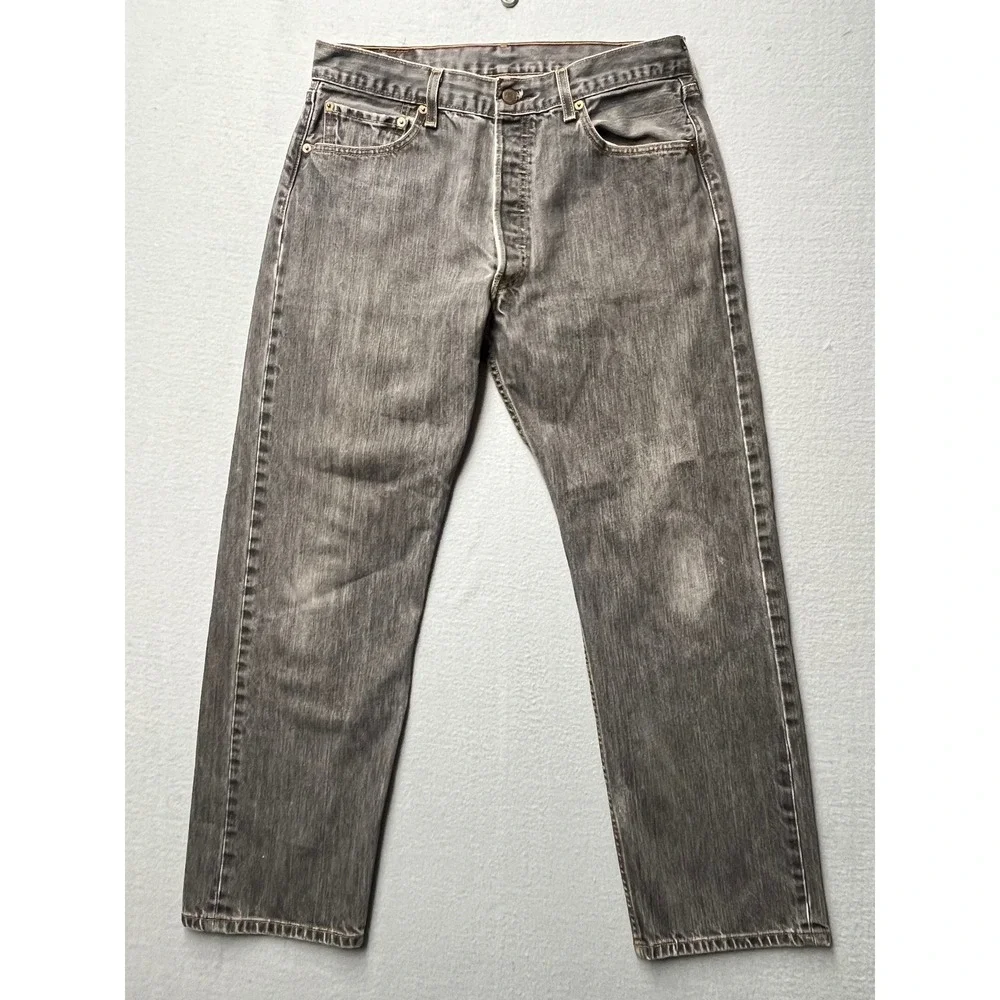 Levi's 501 W35 L34 (32x28) MEN Black Faded Denim Jeans Button Fly Y2K